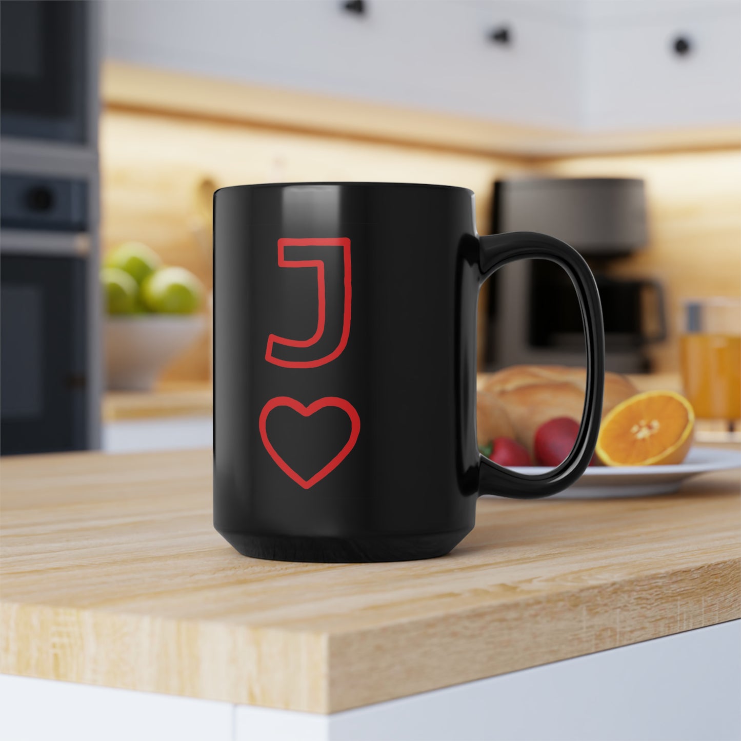 "Jake of Hearts" Design Black Mug, 15oz